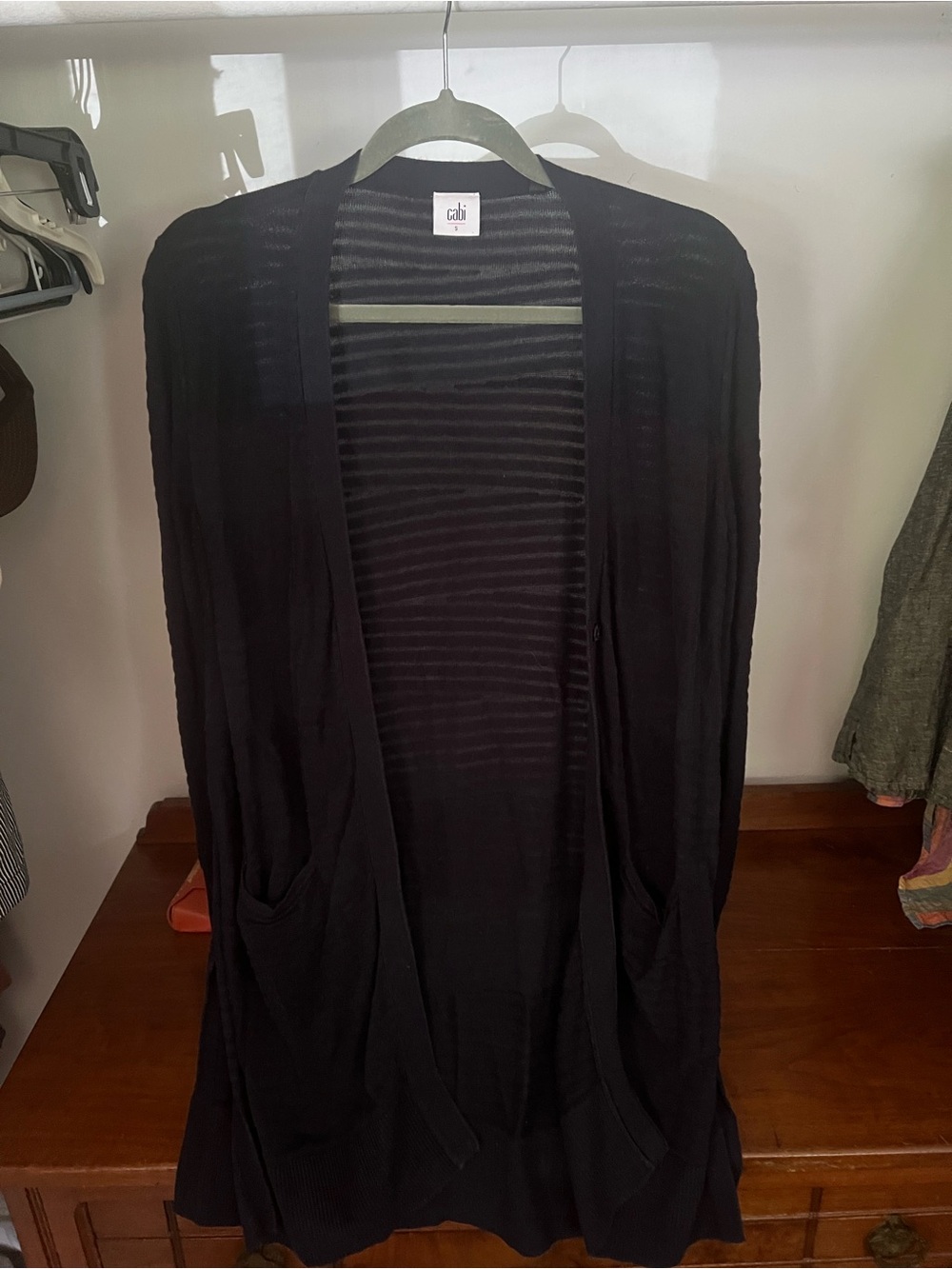 cabi navy snap-Front Lightweight Cardigan